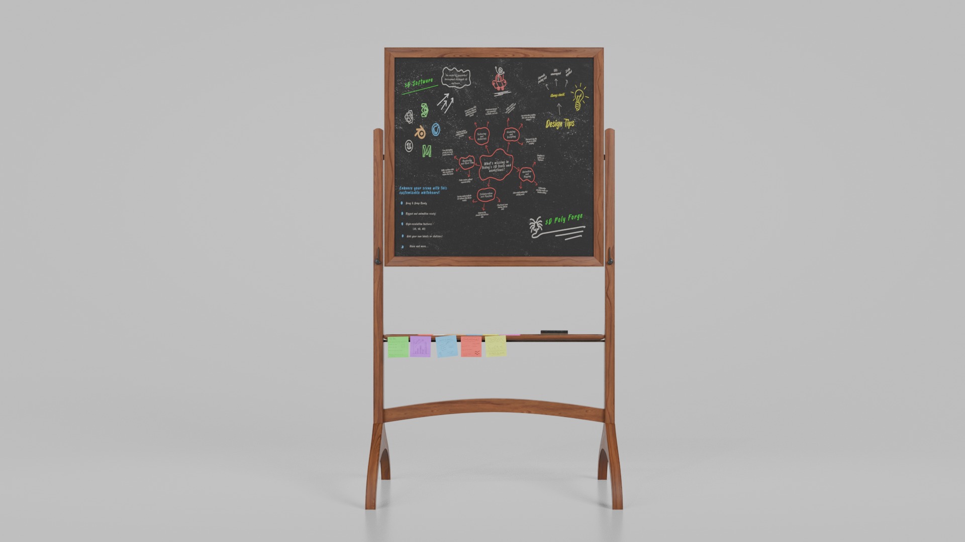 Dual-Sided Square Customizable Whiteboard and Chalkboard Duo 3D Model Collection_13