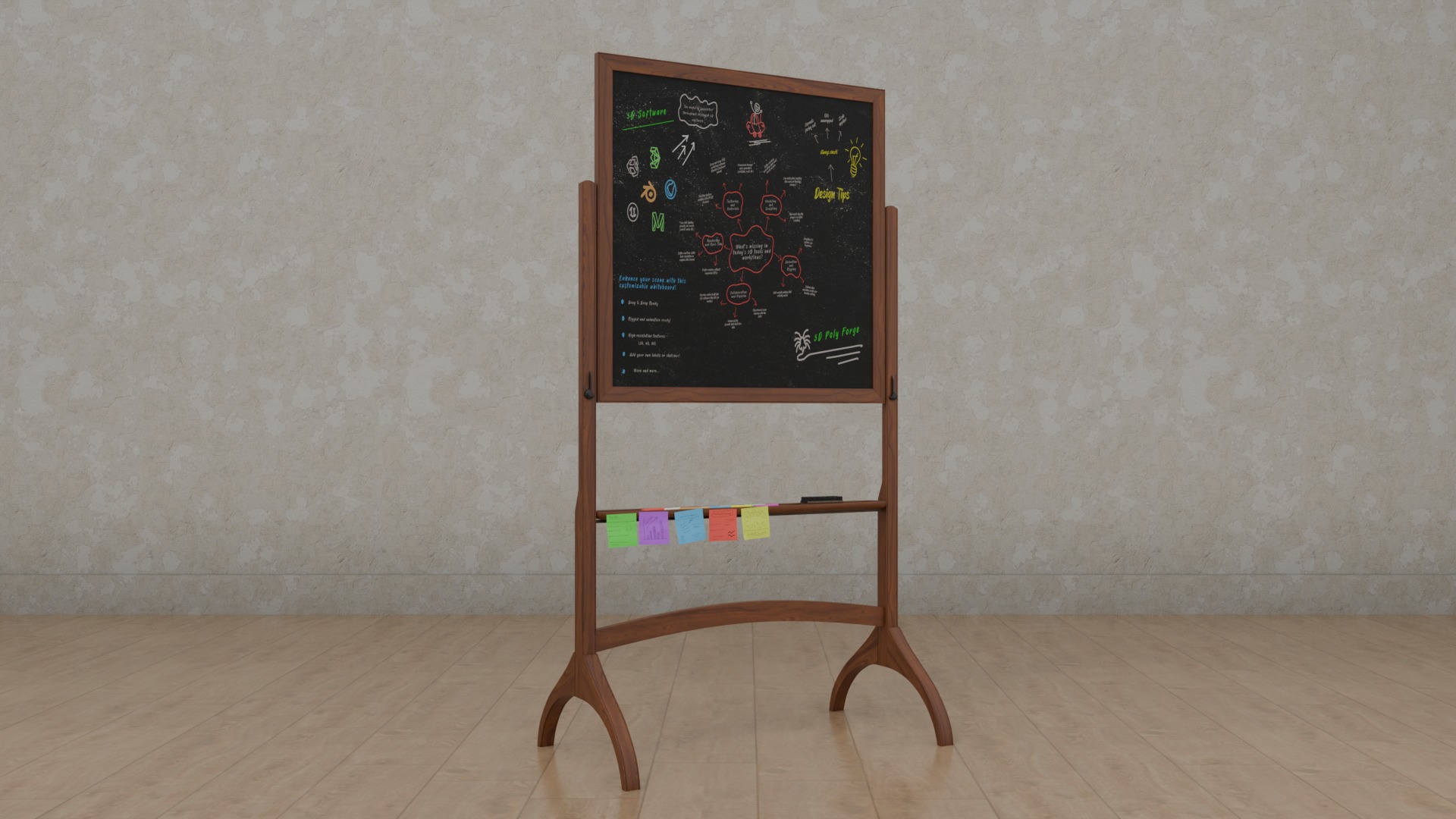 Dual-Sided Square Customizable Whiteboard and Chalkboard Duo 3D Model Collection_15
