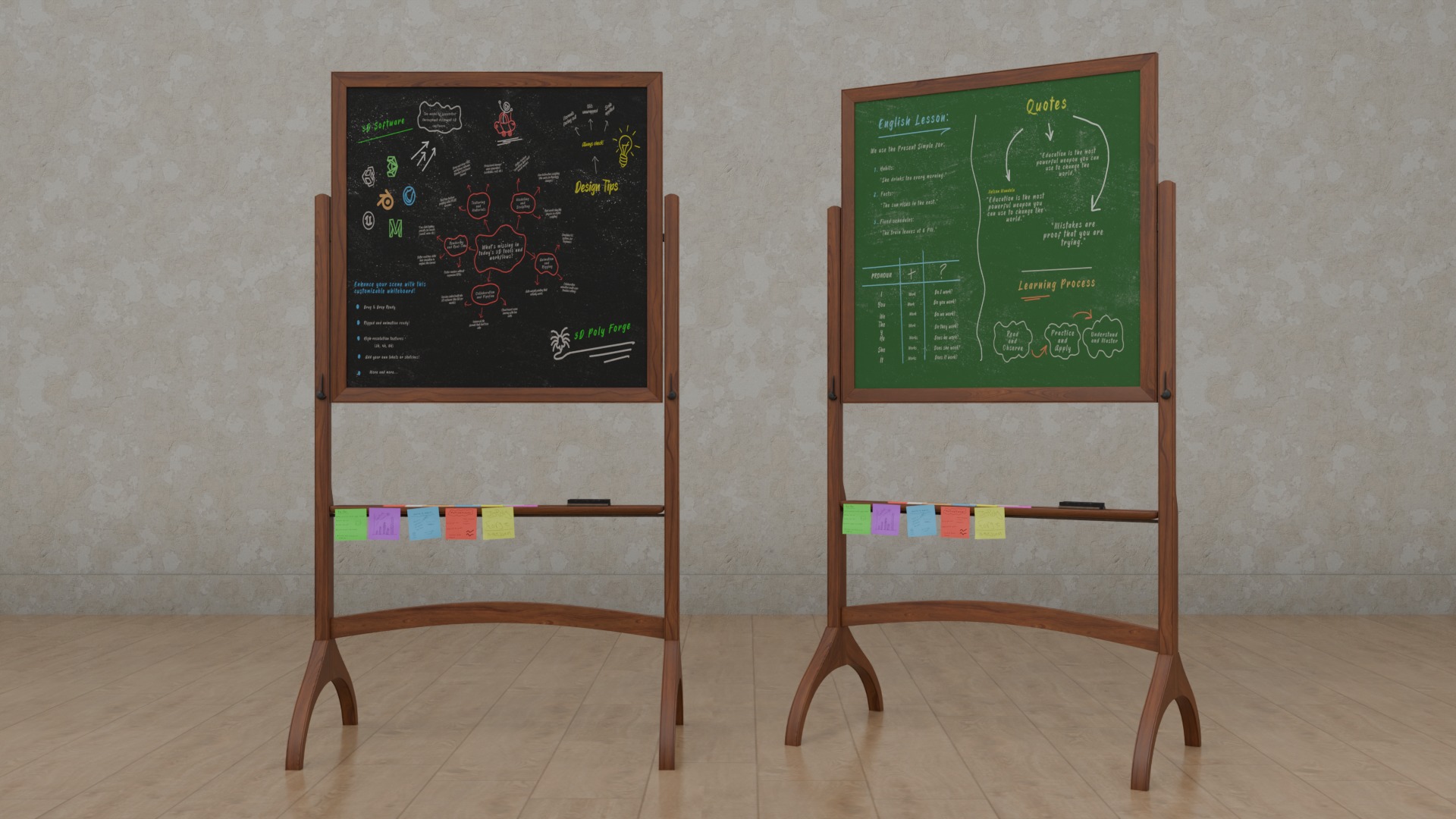 Dual-Sided Square Customizable Whiteboard and Chalkboard Duo 3D Model Collection_16