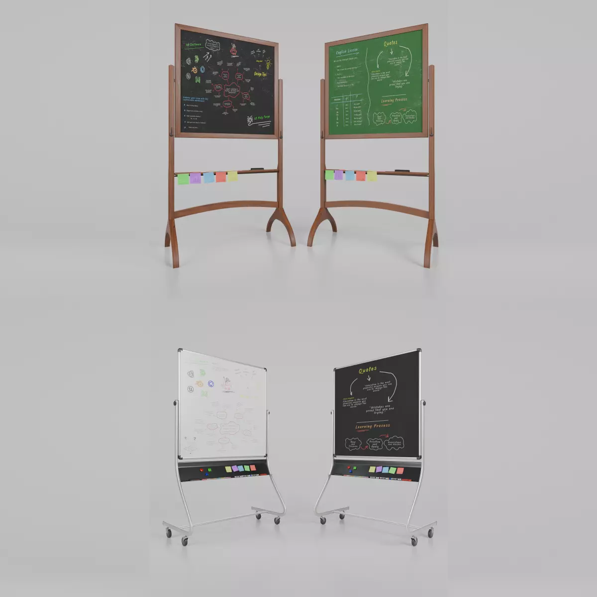 Dual-Sided Square Customizable Whiteboard and Chalkboard Duo 3D Model Collection_0