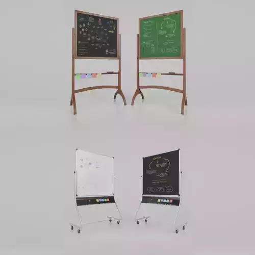 Dual-Sided Square Customizable Whiteboard and Chalkboard Duo 3D Model Collection