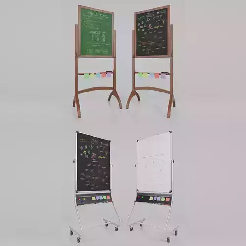 Dual-Sided Tall Customizable Whiteboard and Chalkboard Duo 3D Model Collection