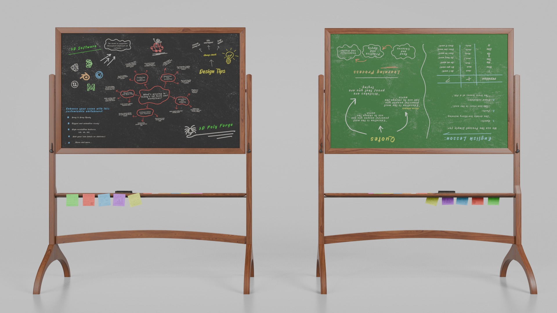 Dual-Sided Customizable Whiteboard and Chalkboard Full Set 3D Model Collection_18