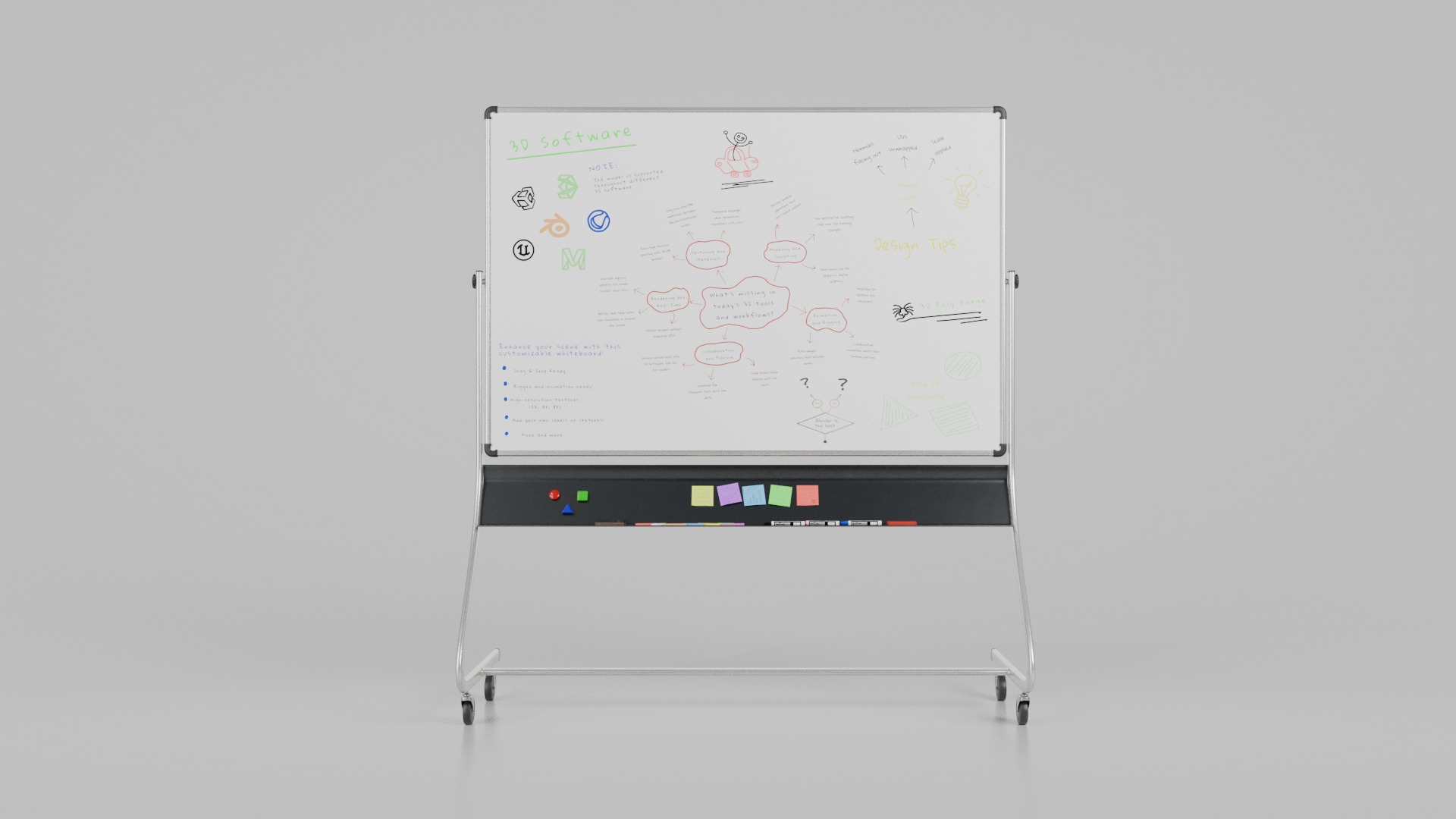 Dual-Sided Customizable Whiteboard and Chalkboard Full Set 3D Model Collection_9