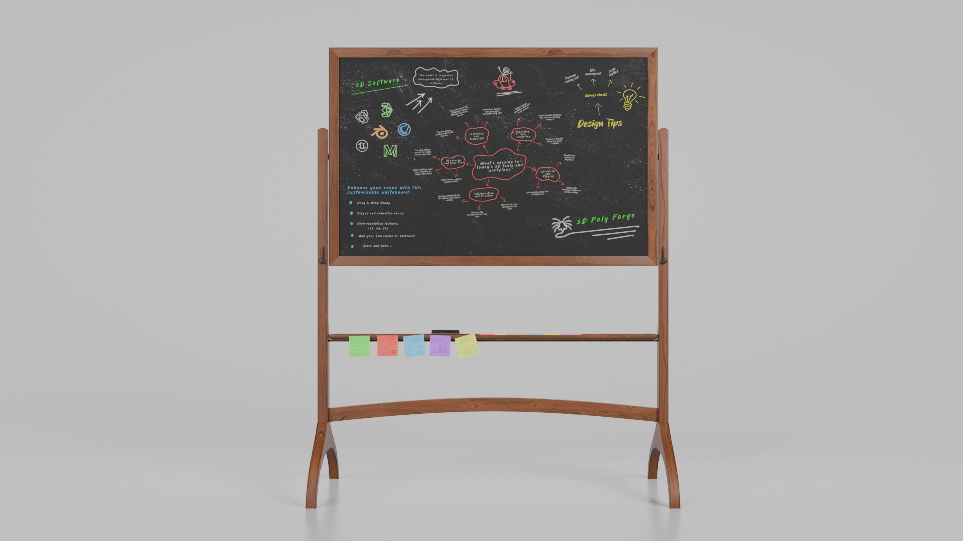 Dual-Sided Customizable Whiteboard and Chalkboard Full Set 3D Model Collection_16
