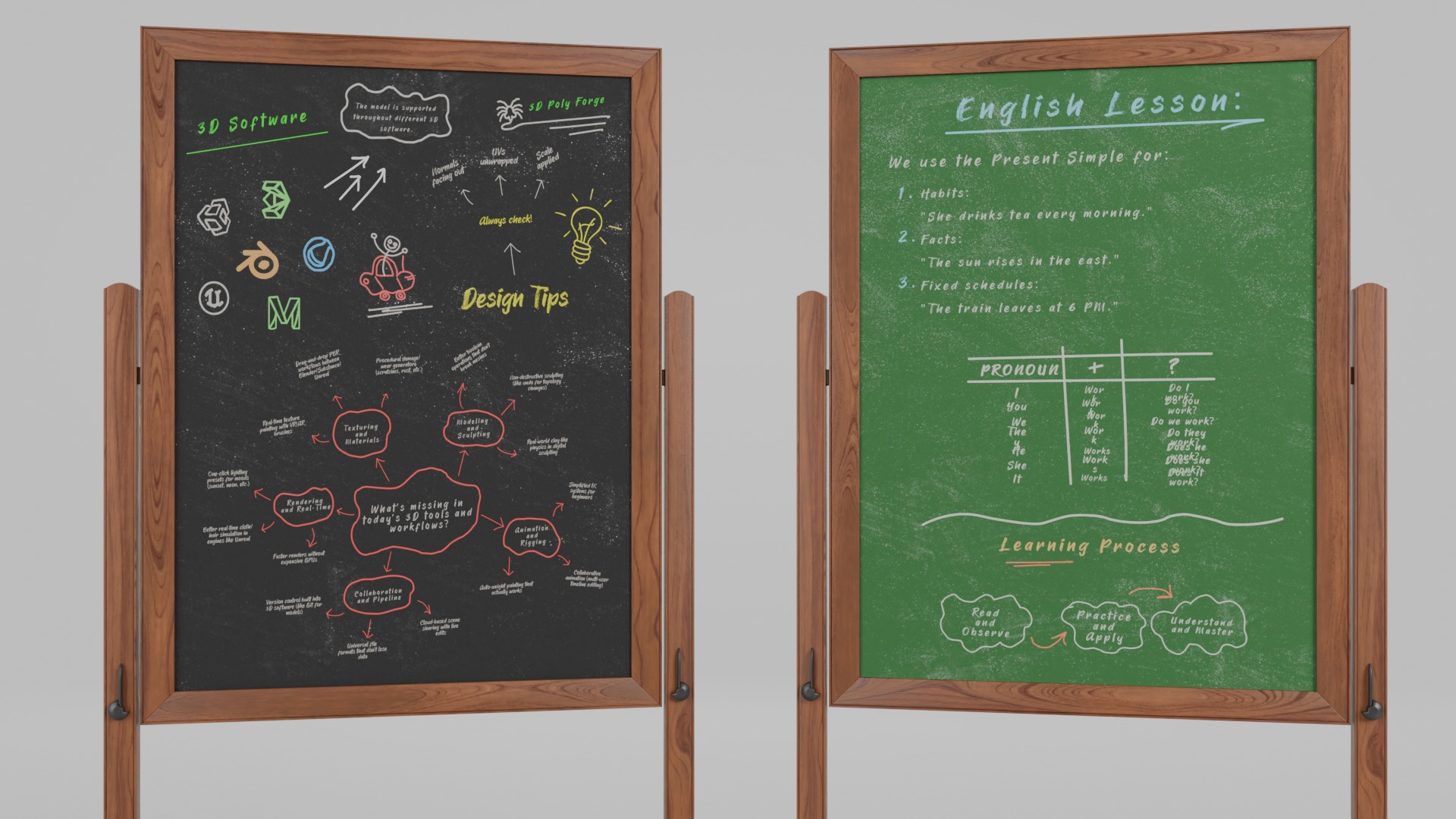 Dual-Sided Customizable Whiteboard and Chalkboard Full Set 3D Model Collection_55