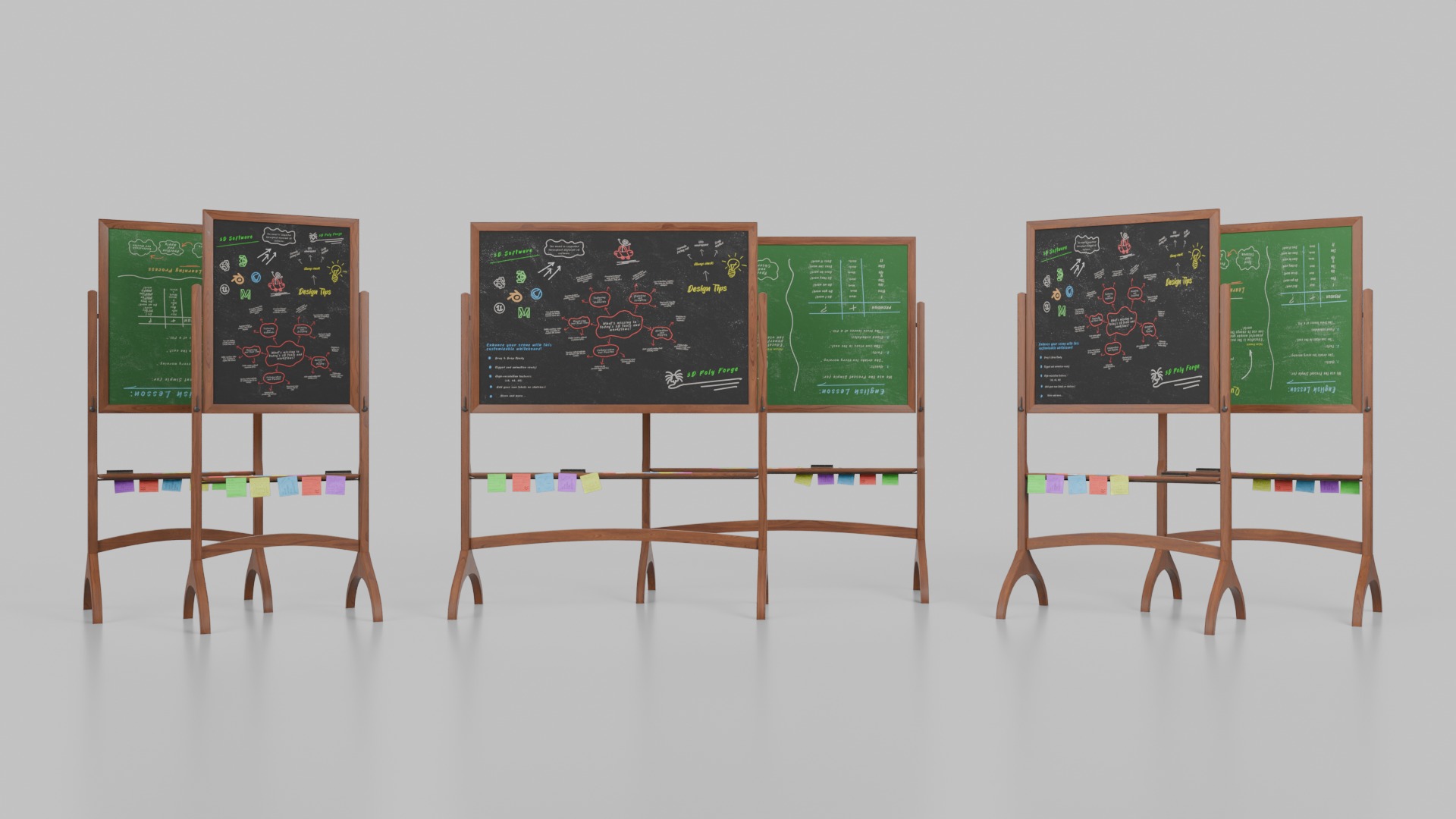 Dual-Sided Customizable Whiteboard and Chalkboard Full Set 3D Model Collection_7