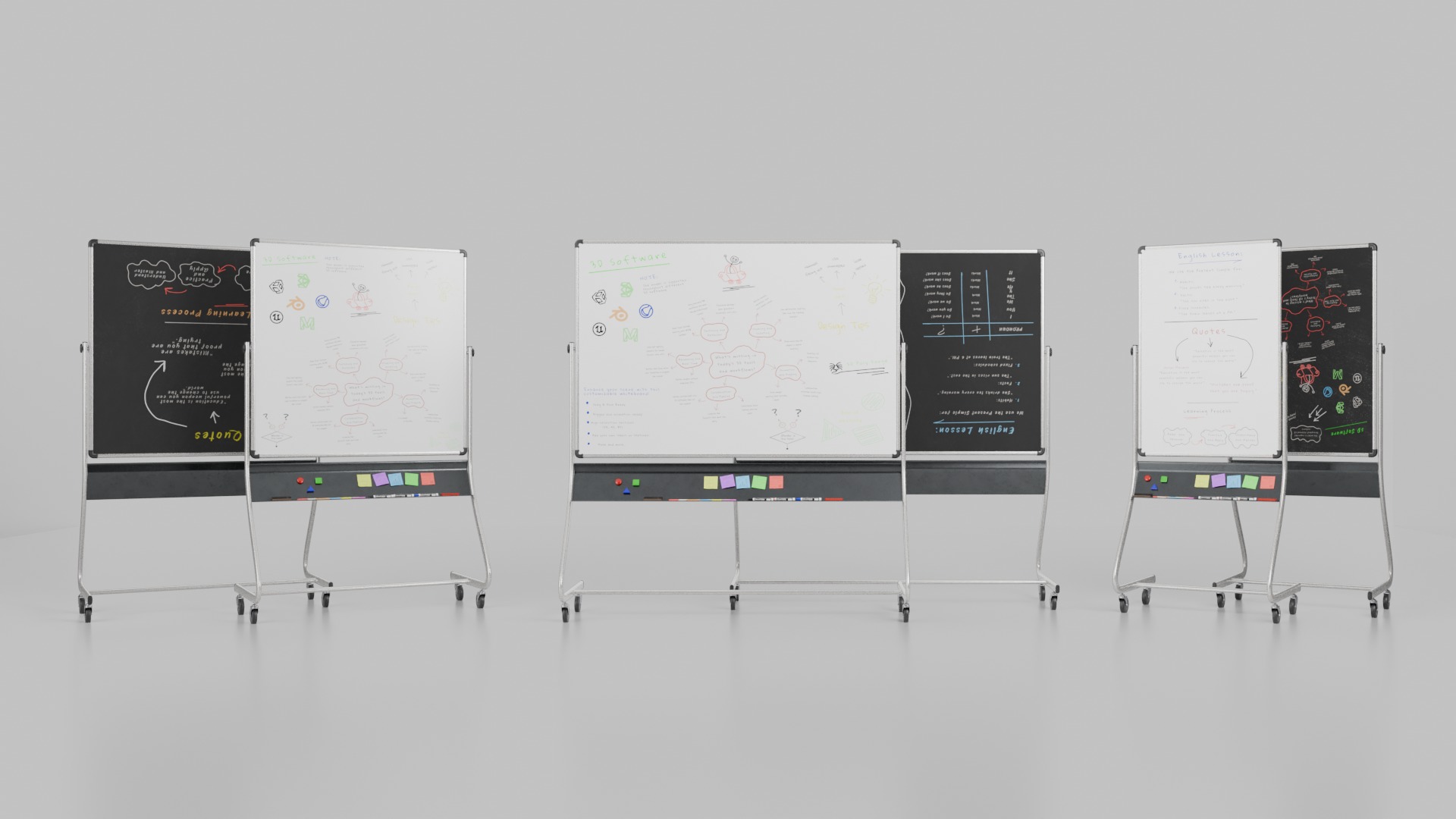 Dual-Sided Customizable Whiteboard and Chalkboard Full Set 3D Model Collection_8