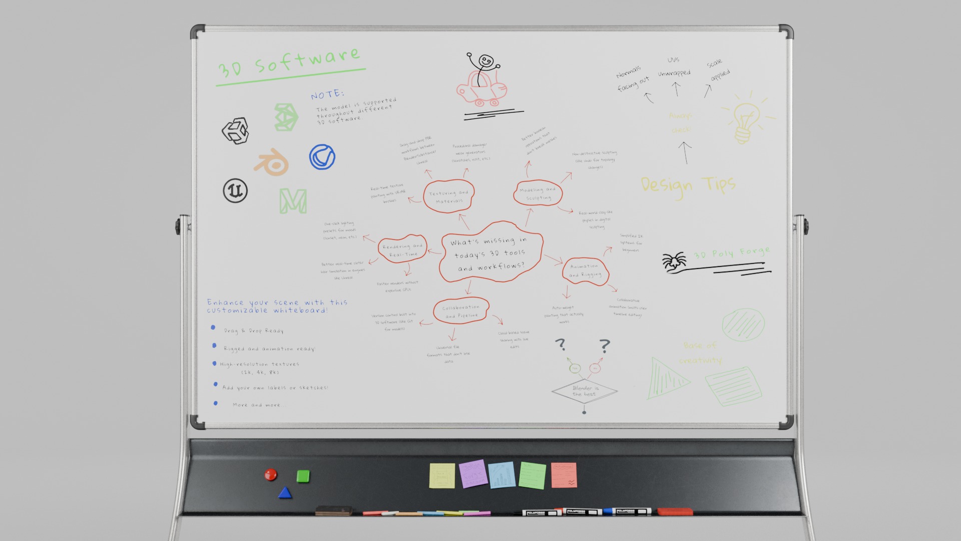 Dual-Sided Customizable Whiteboard and Chalkboard Full Set 3D Model Collection_13