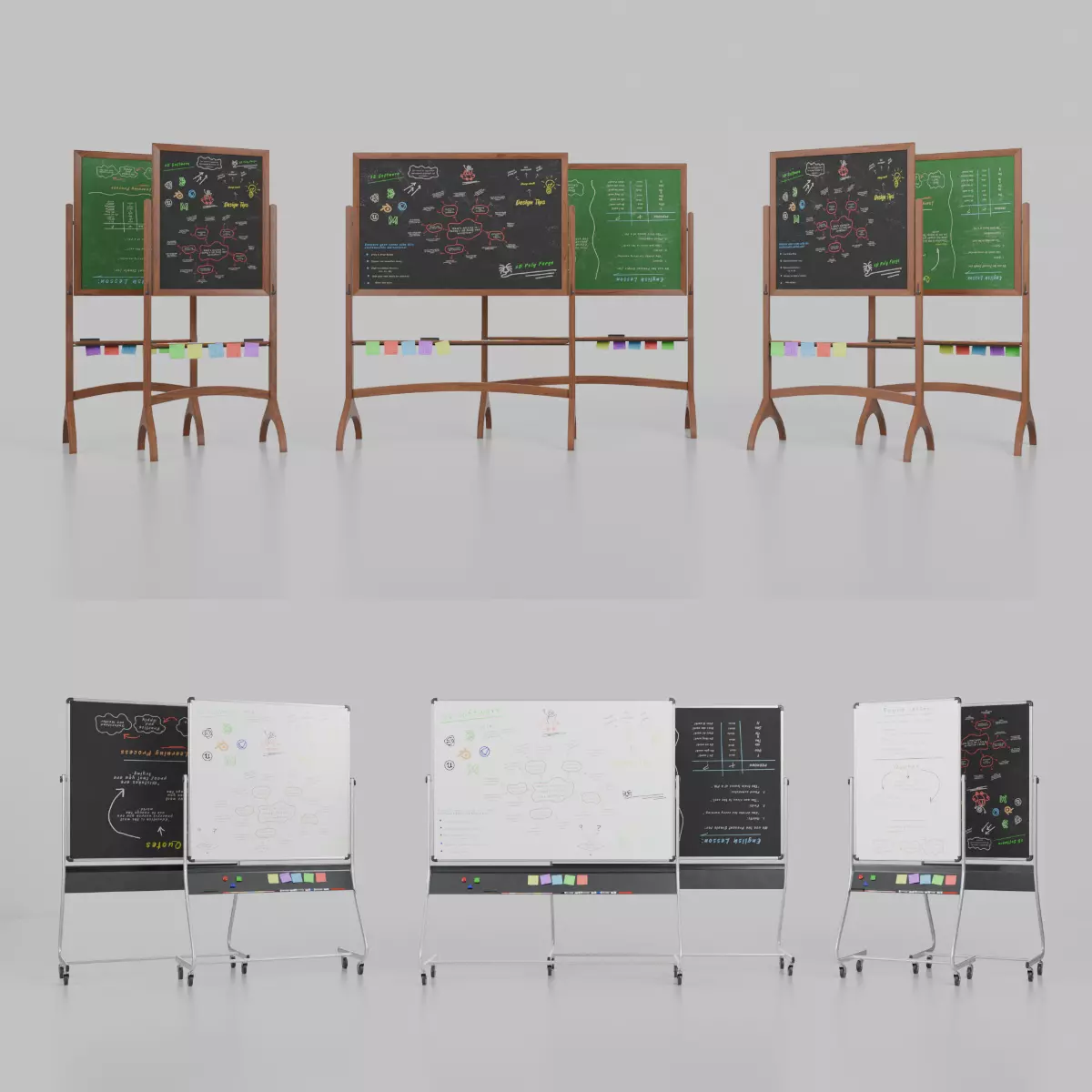 Dual-Sided Customizable Whiteboard and Chalkboard Full Set 3D Model Collection_0