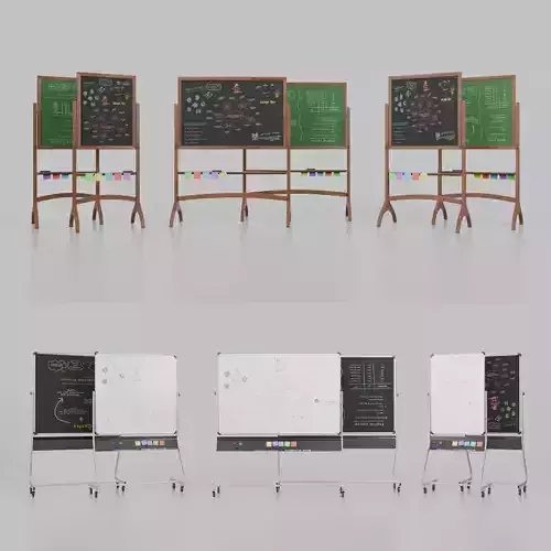 Dual-Sided Customizable Whiteboard and Chalkboard Full Set 3D Model Collection