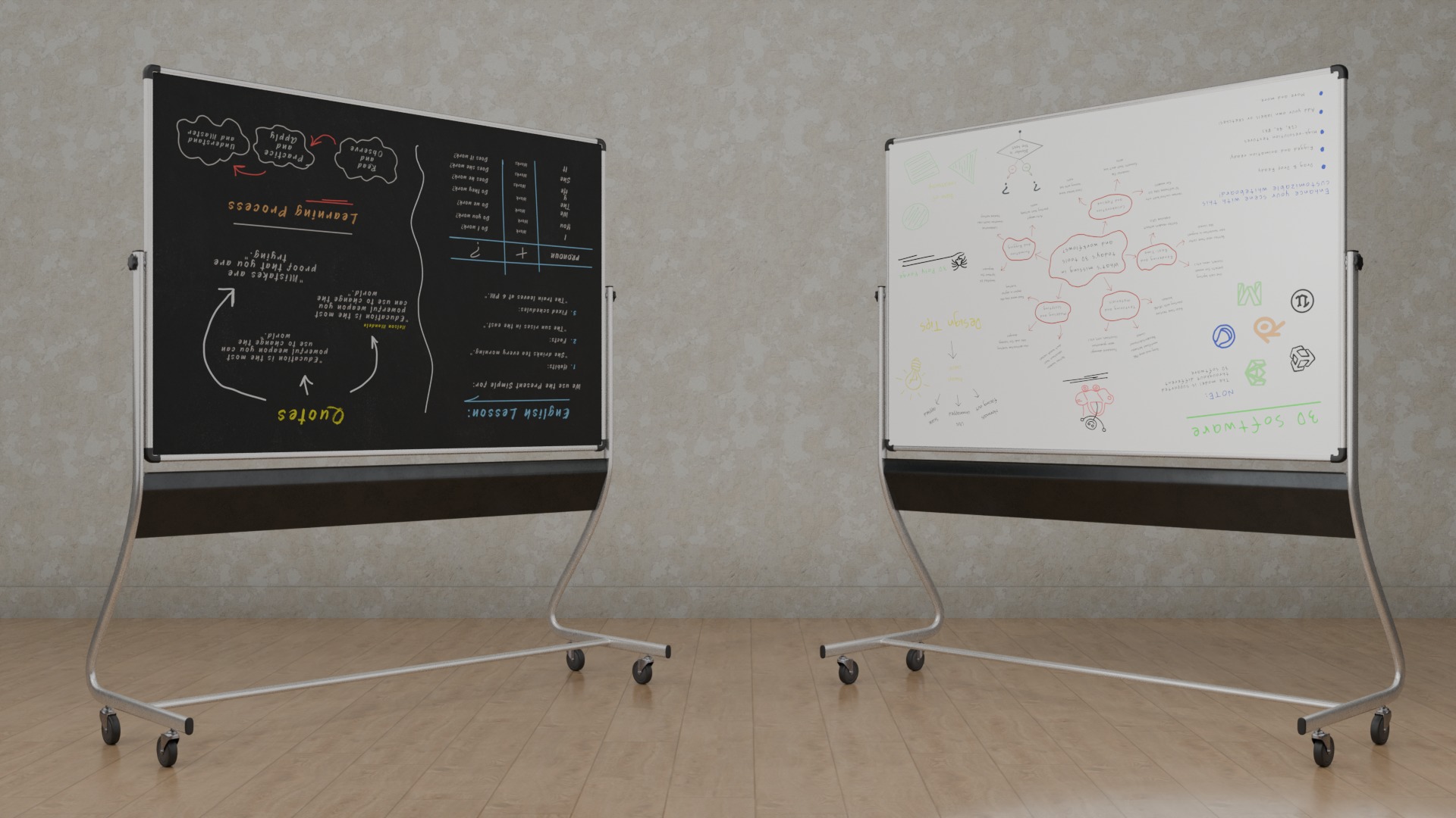 Dual-Sided Customizable Whiteboard and Chalkboard Full Set 3D Model Collection_12