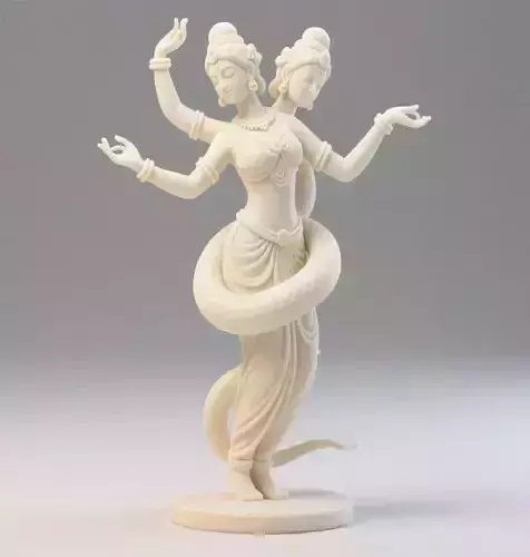 Ivory Twin-Headed Serpent Dancer Indian Style Minimalist Statue