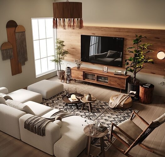 Cozy Boho-Living Room Natural Interior 3D Scene 3D model