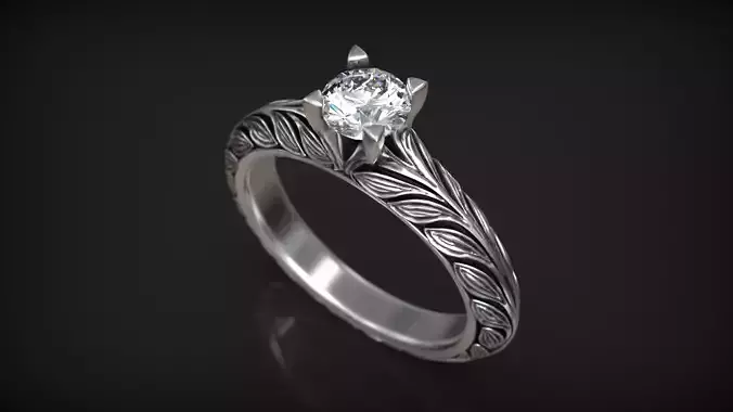 Laurel Wreath Leaves Engagement Half Carat Diamond Ring 