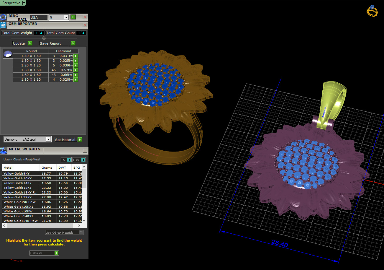 Ring and pendant set 3D print model_3