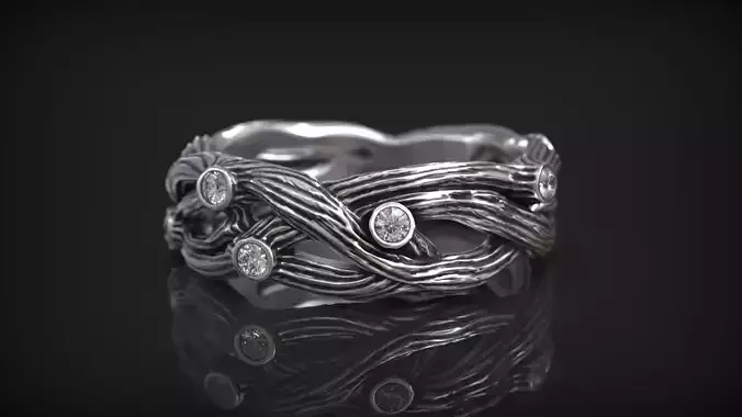 Organic Nature Wood Branch Style Vintage Diamond Band