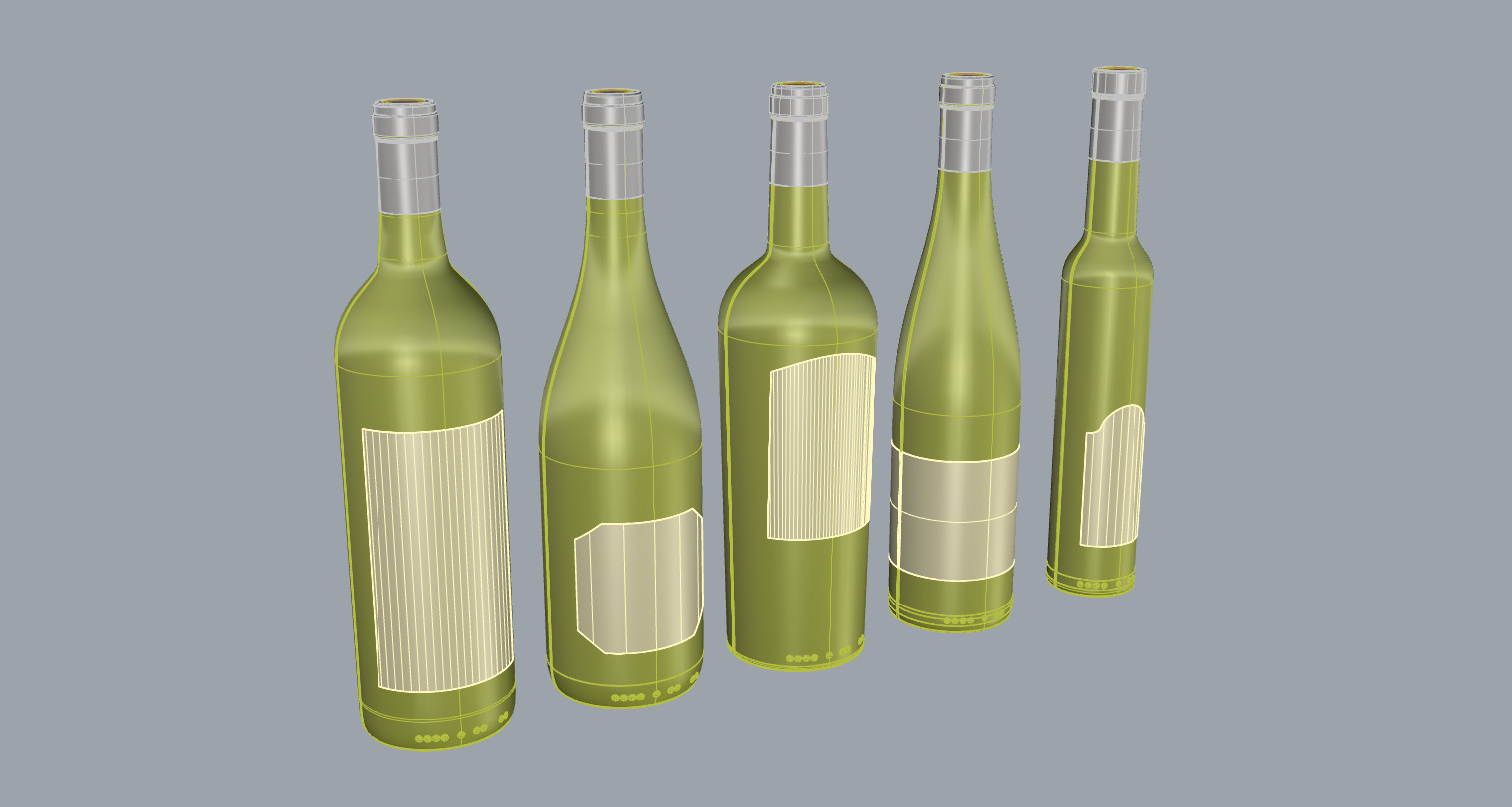 Glass Wine Bottle Set - 3D Asset for Designers - 3D model_10