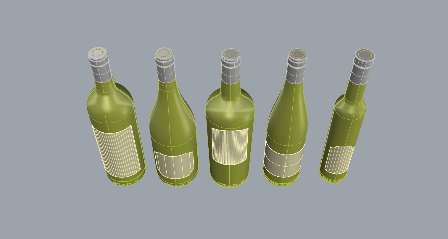 Glass Wine Bottle Set - 3D Asset for Designers - 3D model_9
