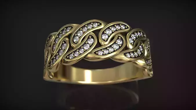 Miami Cuban Chain Half Link Ring Fluid Pave Pattern