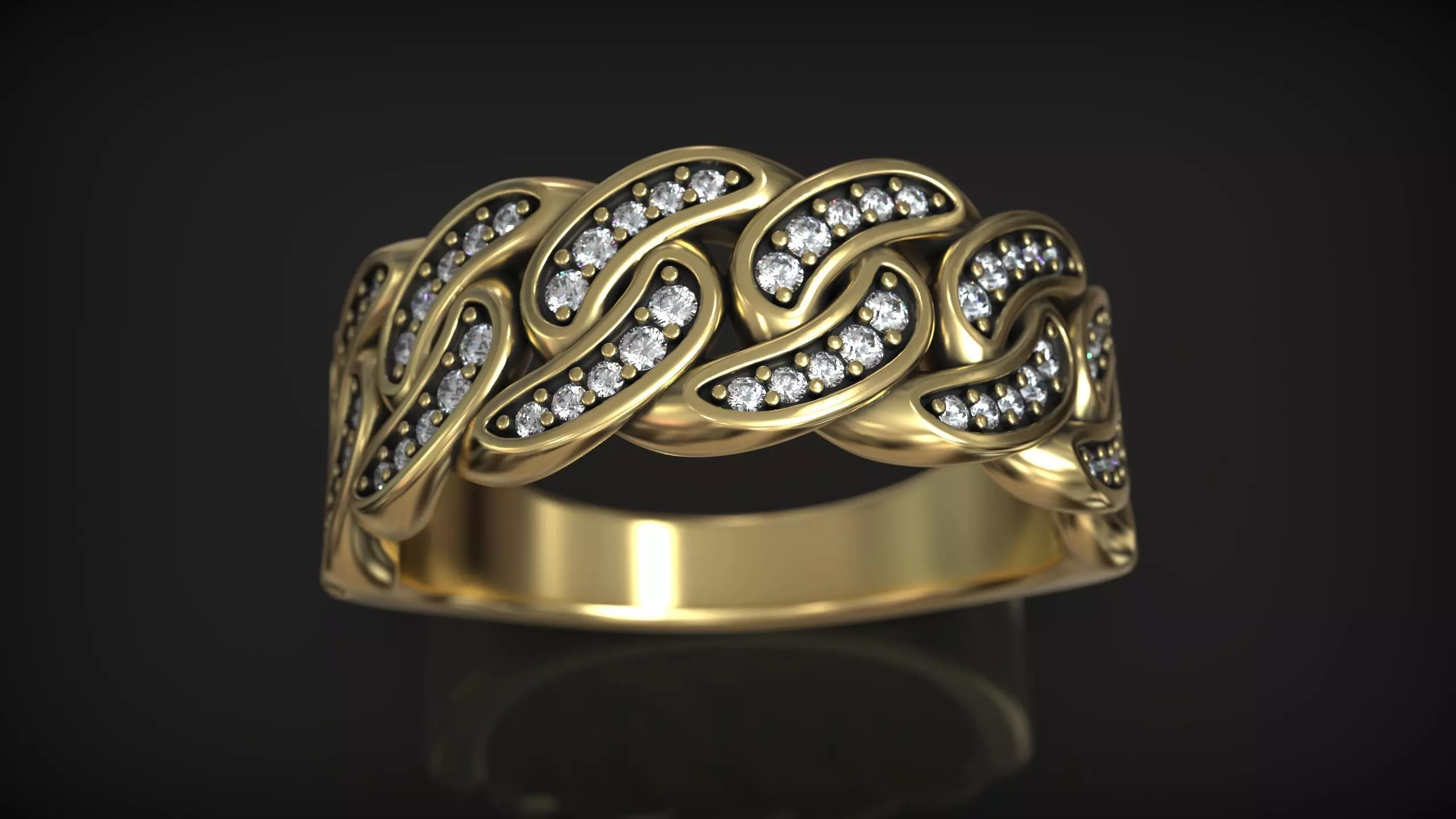 Miami Cuban Chain Half Link Ring Fluid Pave Pattern 3D print model