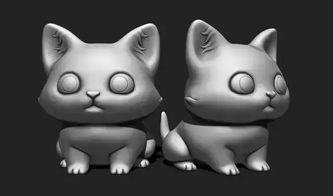 Chibi Cartoon Cat Sitting for 3D Printing