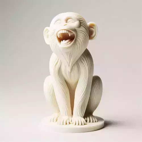 2 Laughing Monkey Full Body Minimalist Ivory Style Figurine wild