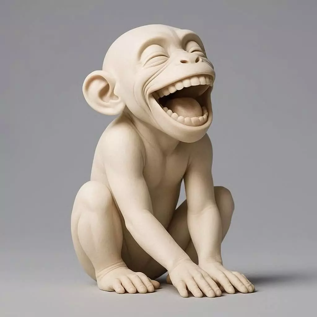 33 Laughing Monkey Full Body Minimalist Figurine STL DND 3D print model