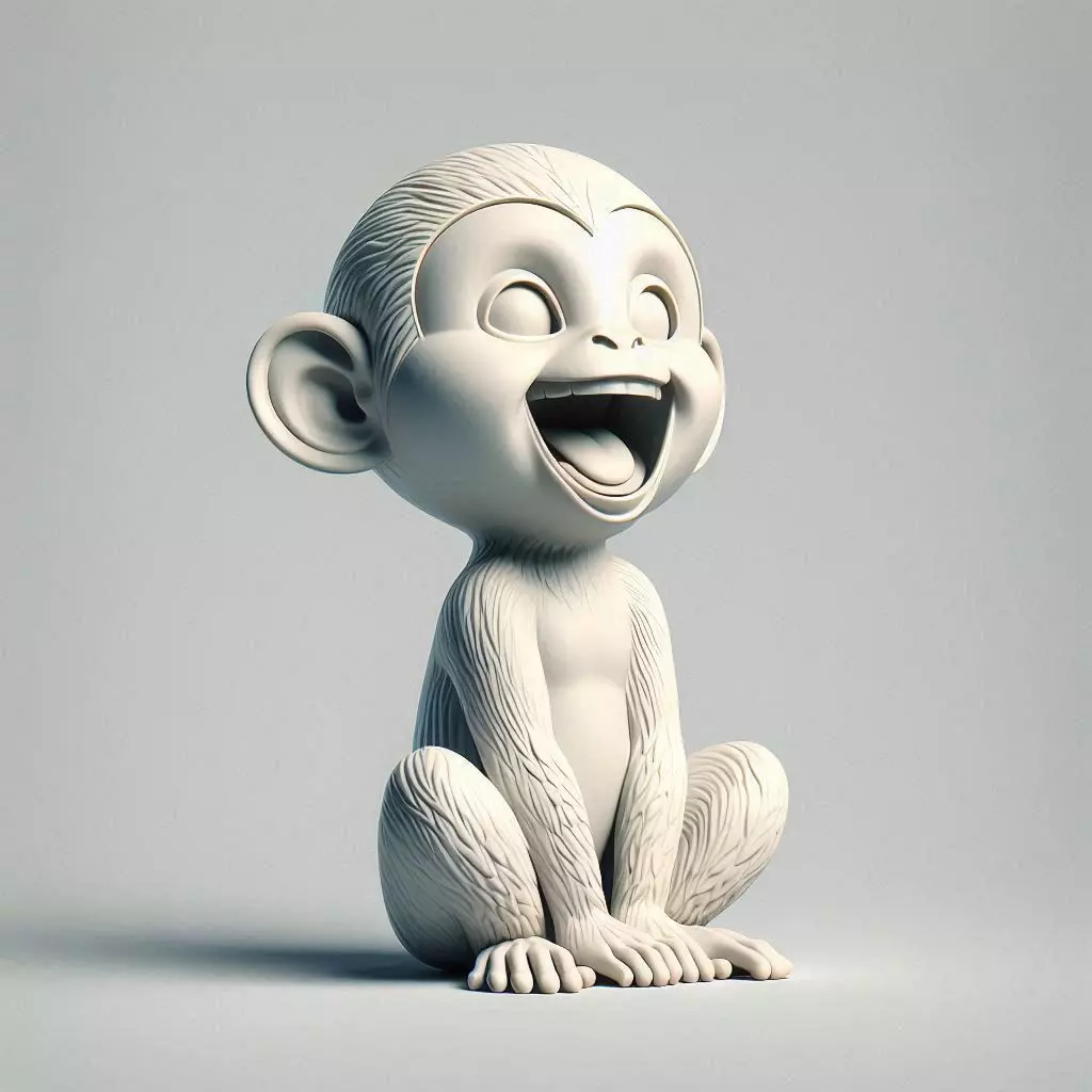 4 Laughing Monkey Full Body Minimalist Ivory Style Figurine 3D print model_0