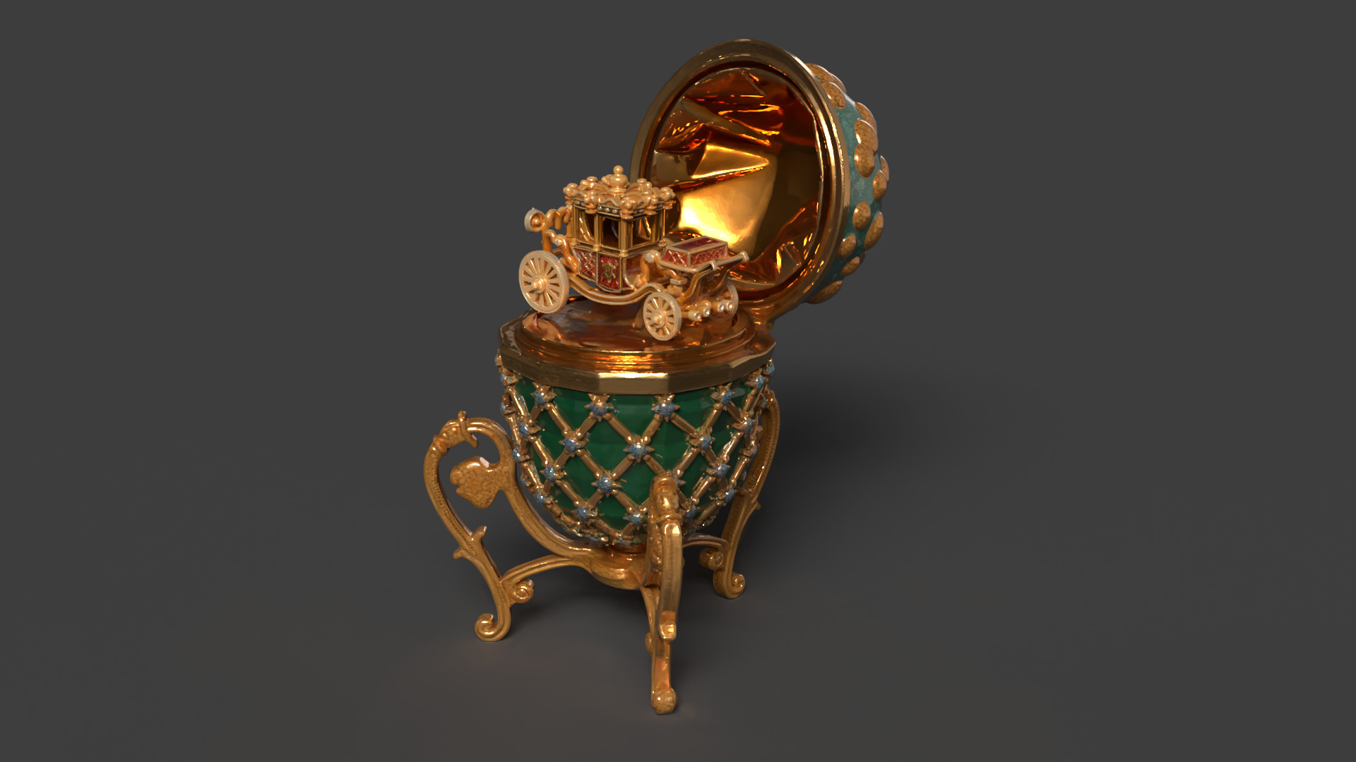 Faberge egg with carriage  Low-poly 3D model_4