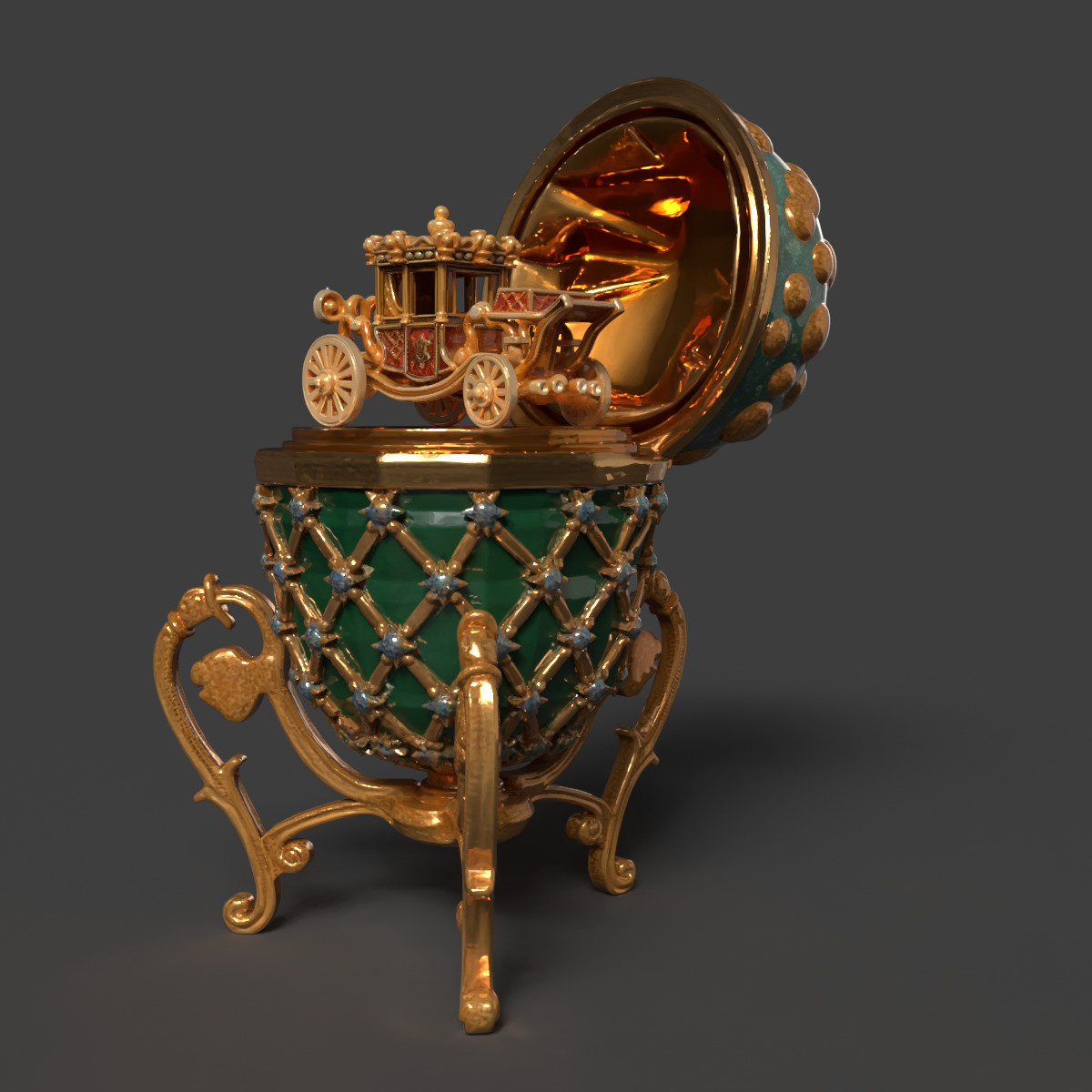 Faberge egg with carriage  Low-poly 3D model_6