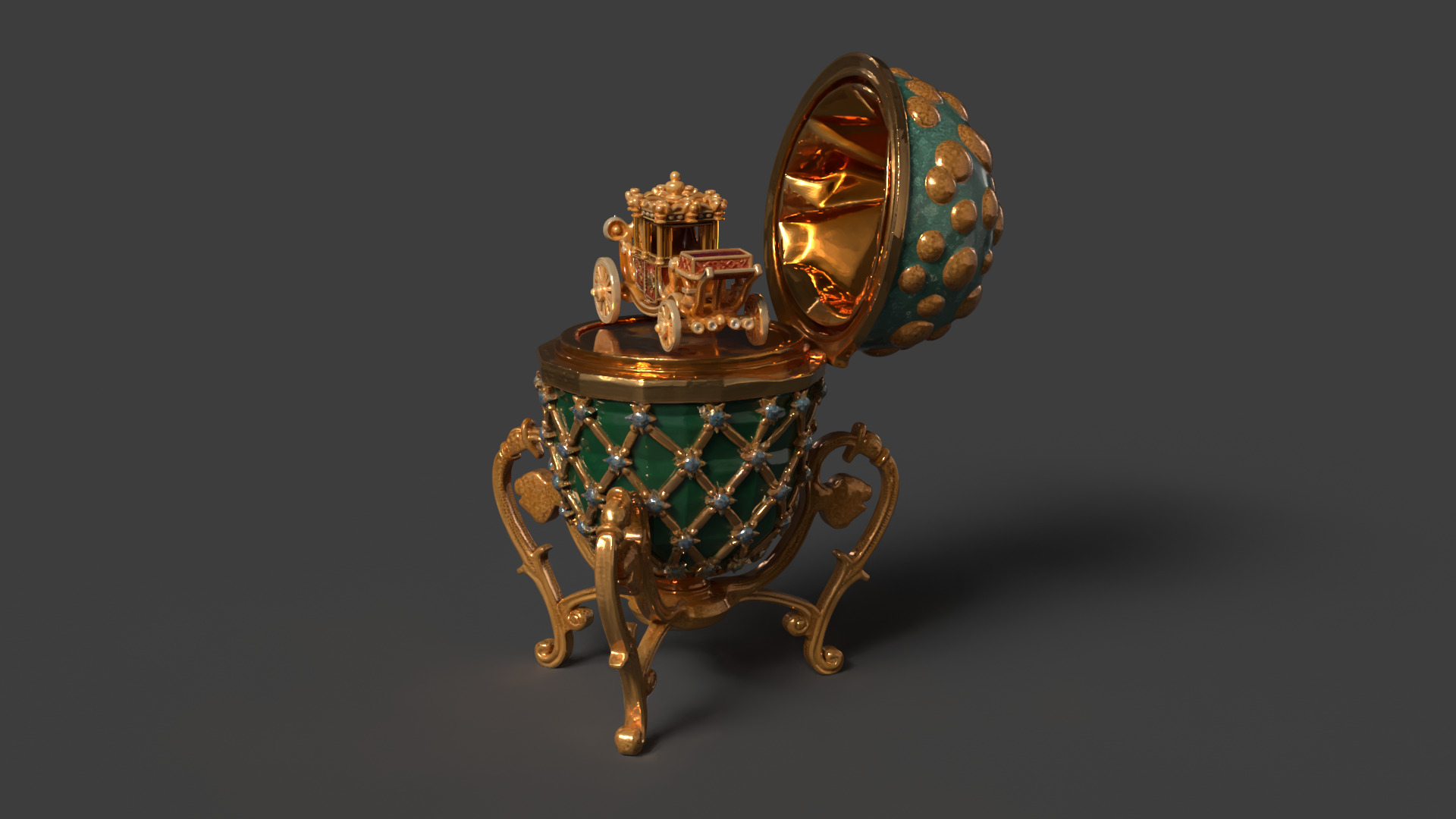 Faberge egg with carriage  Low-poly 3D model_2