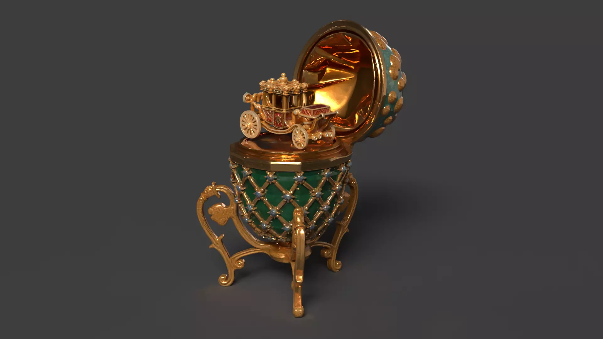 Faberge egg with carriage  Low-poly 3D model_0
