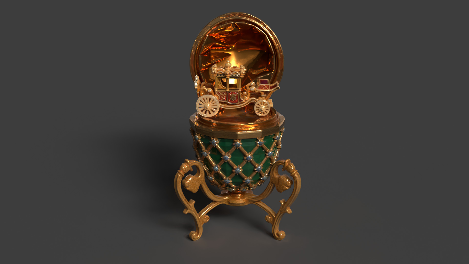 Faberge egg with carriage  Low-poly 3D model_3
