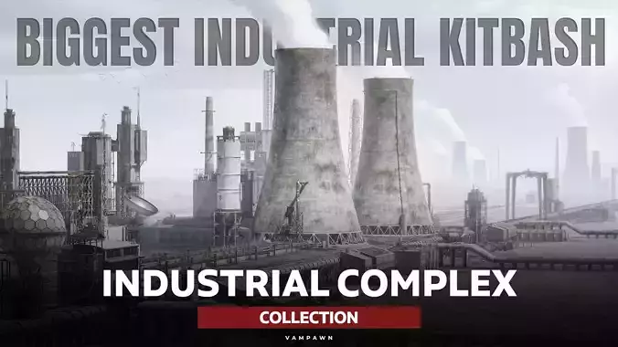 Industrial Complex Kitbash Huge Collection Low-poly 3D model