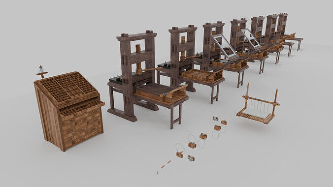 Letterpress printing machine and type molding 3D model
