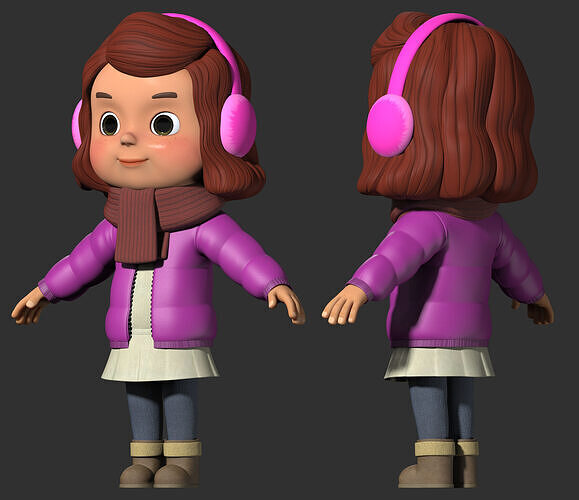 cartoon girl child winter clothing 3D model