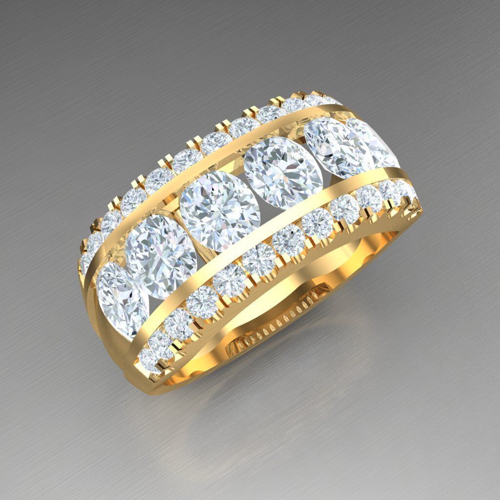 Light Gold Diamond Men Ring 2MR002 3D model_13