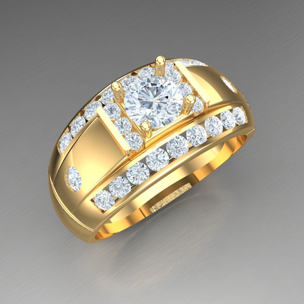 Light Gold Diamond Men Ring 2MR004 3D model_13