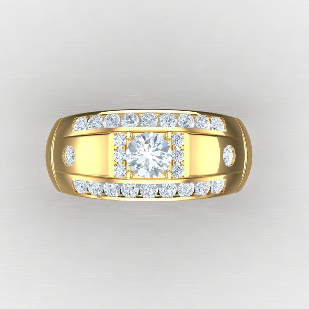 Light Gold Diamond Men Ring 2MR004 3D model_10