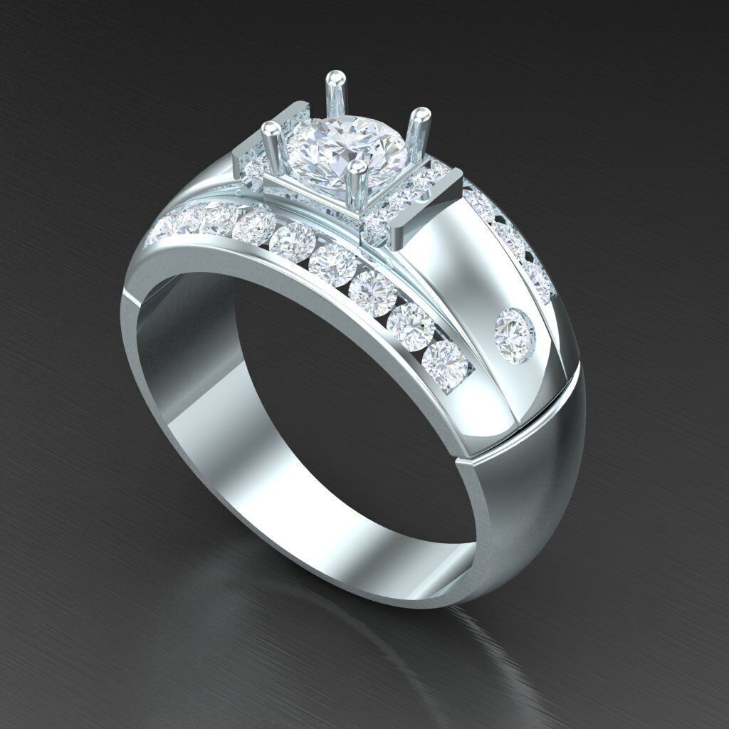 Light Gold Diamond Men Ring 2MR004 3D model_8