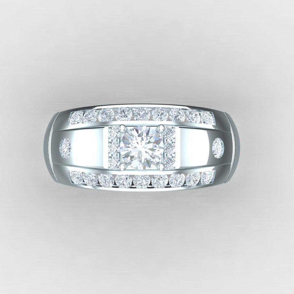 Light Gold Diamond Men Ring 2MR004 3D model_9