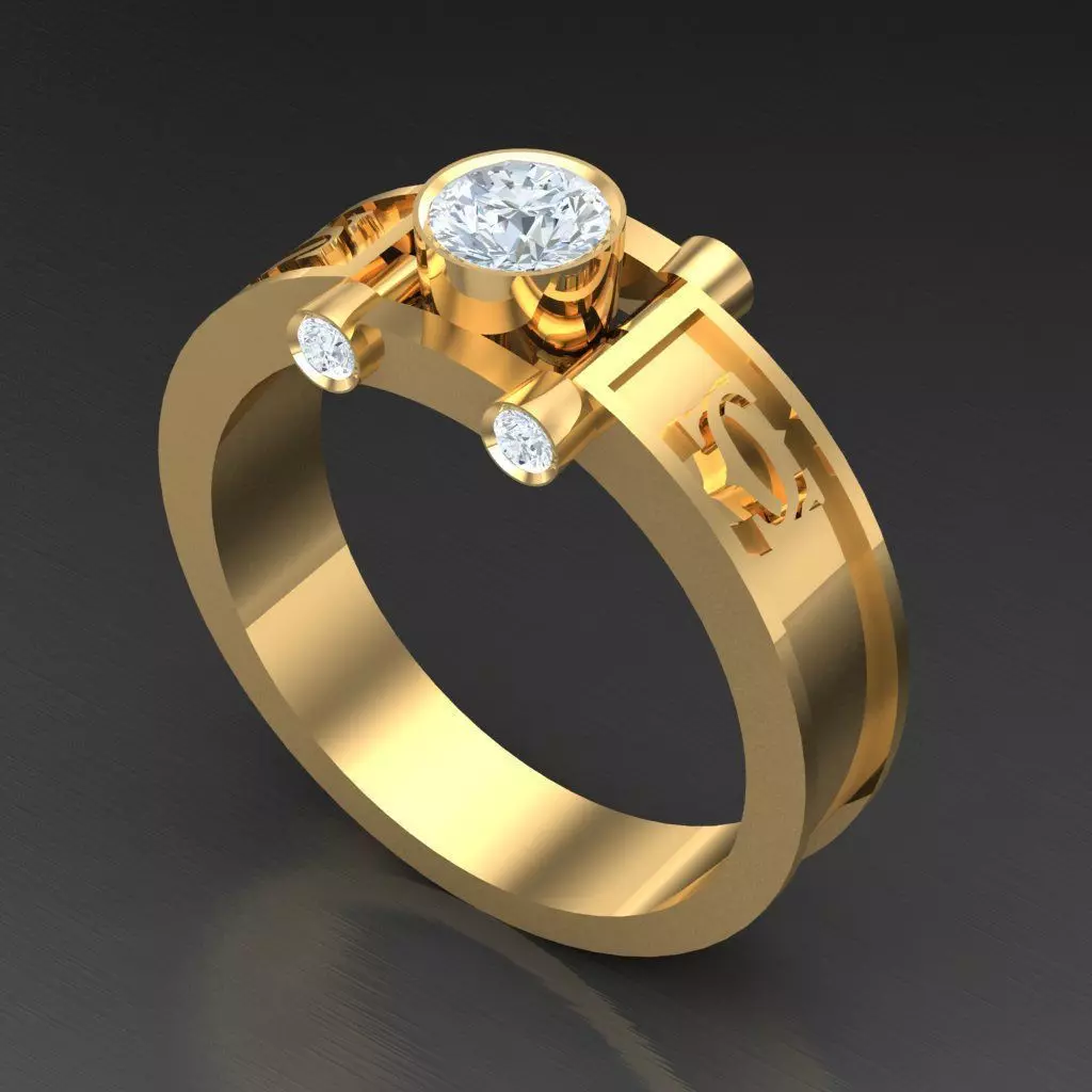 Light Gold Diamond Men Ring 2MR010 3D model