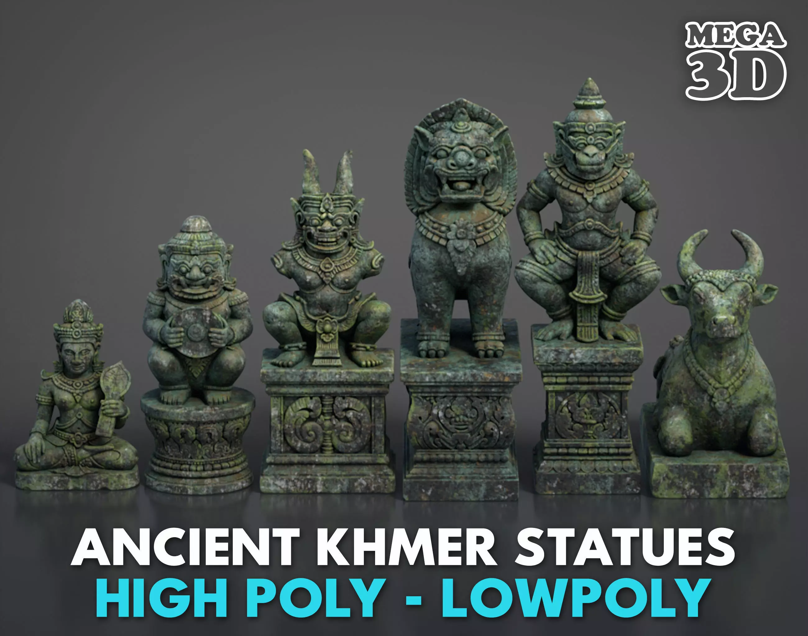 Ancient Khmer Statues Pack A-250523 3D Model Collection_0