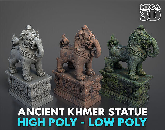 Ancient Khmer Statue19-250523 Low-poly 3D model