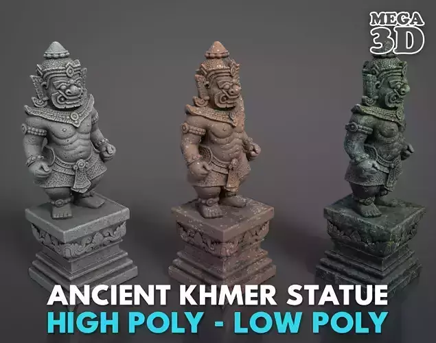 Ancient Khmer Statue21-250523 Low-poly 3D model