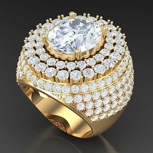 Light Gold Diamond Men Ring 2MR019 3D print model