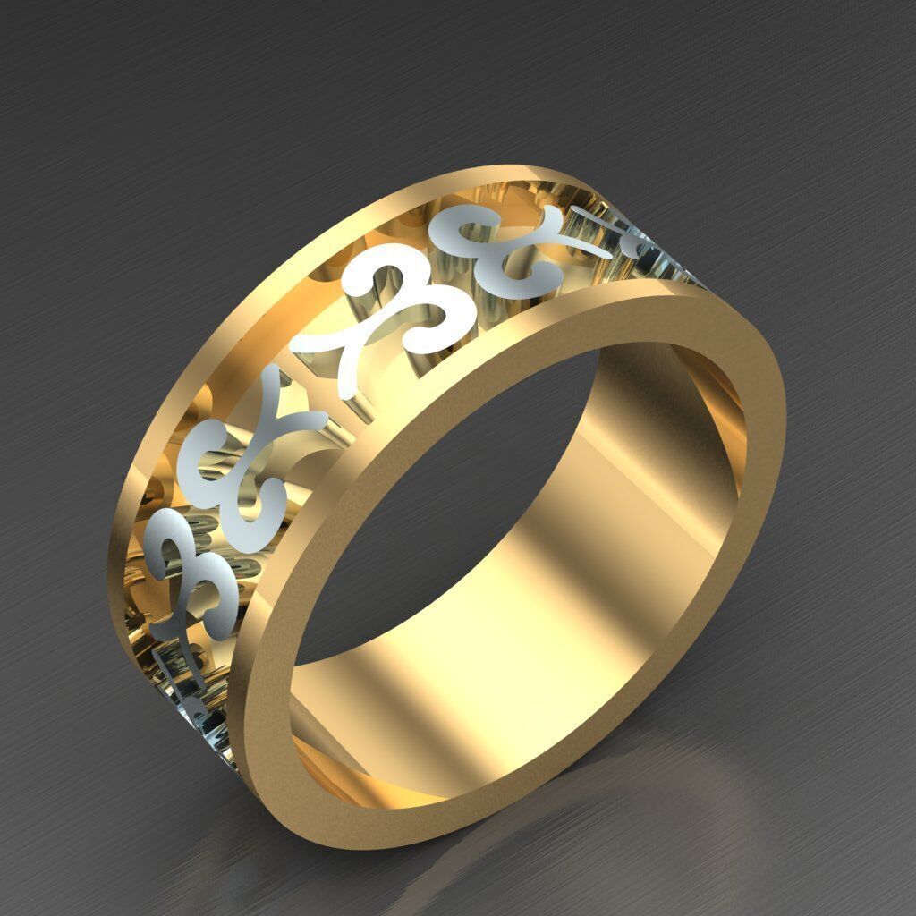 Light Gold Diamond Men Ring 2MR020 3D model_1