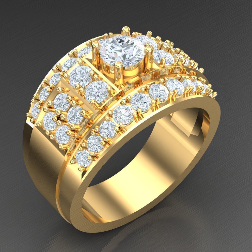 Light Gold Diamond Men Ring 2MR021 3D model_1