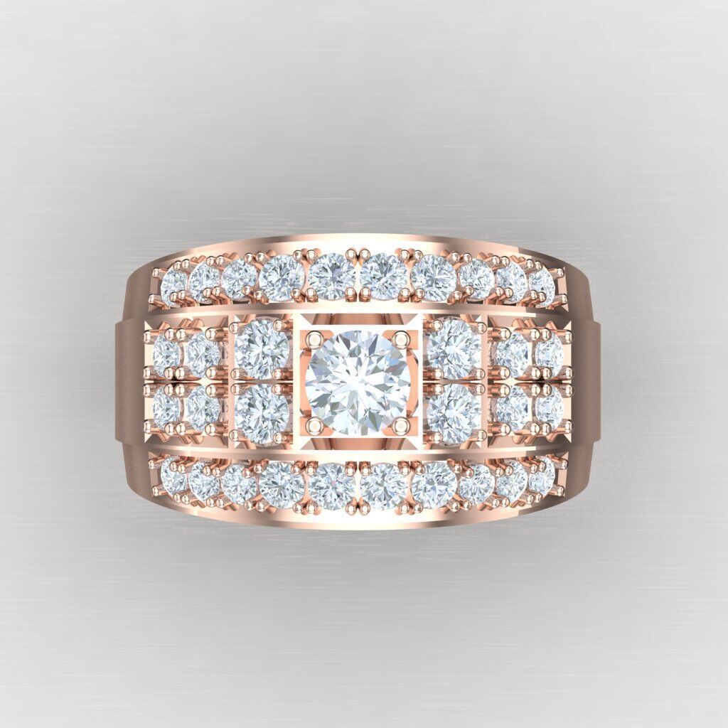 Light Gold Diamond Men Ring 2MR021 3D model_9